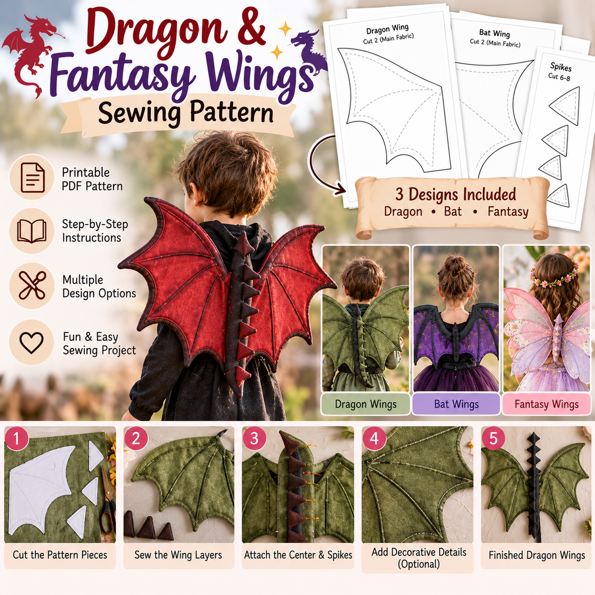 Dragon & Fantasy Wings Sewing Pattern