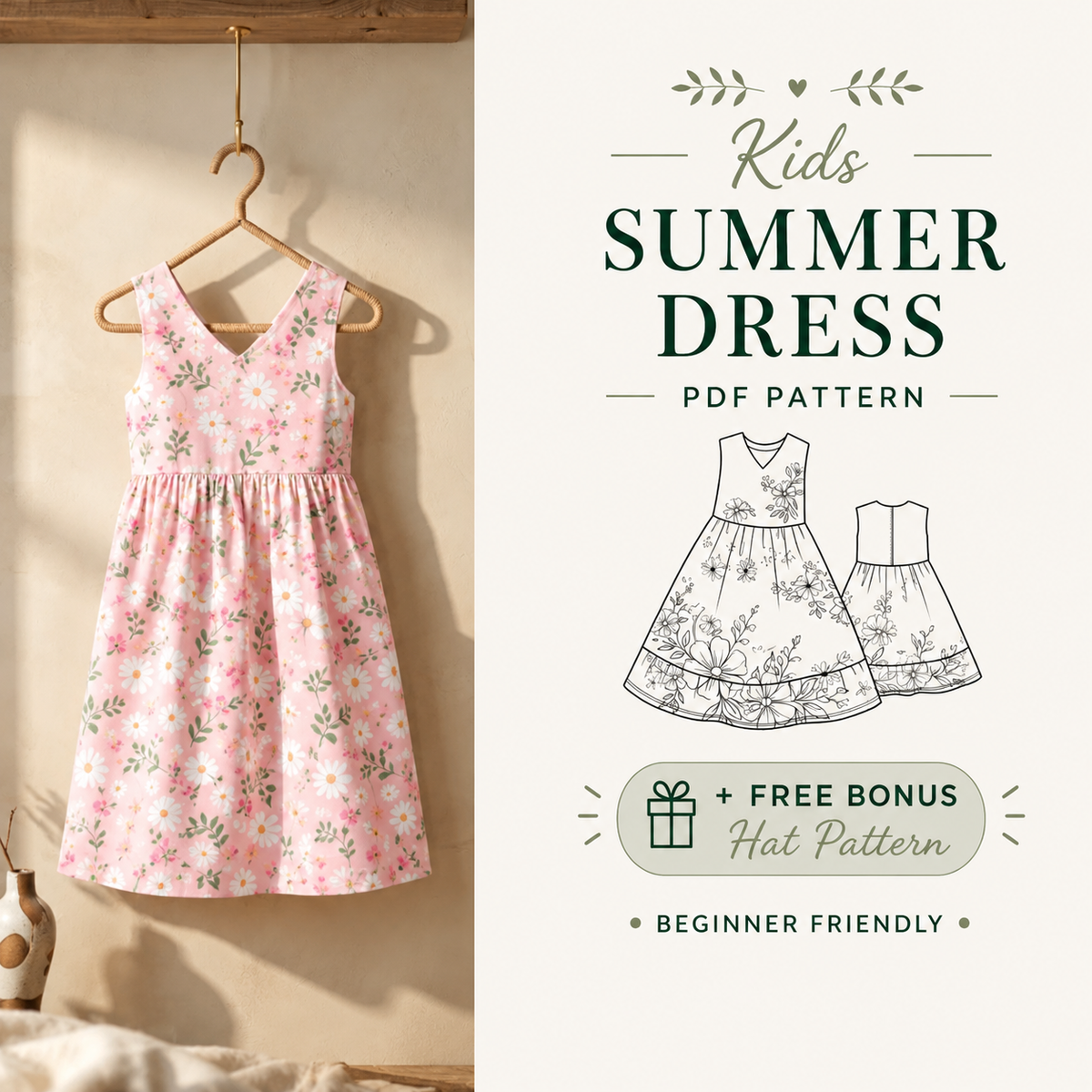 Summer Dress Sewing Pattern PDF, Sizes 2Y-16Y