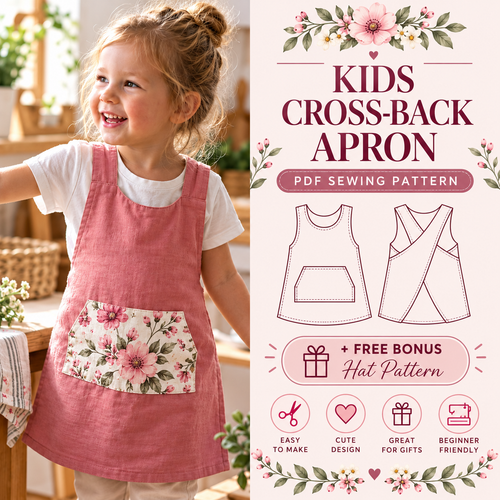 Cross Back Apron Sewing Pattern, Reversible Kids PDF Pattern, Sizes 1-10Y