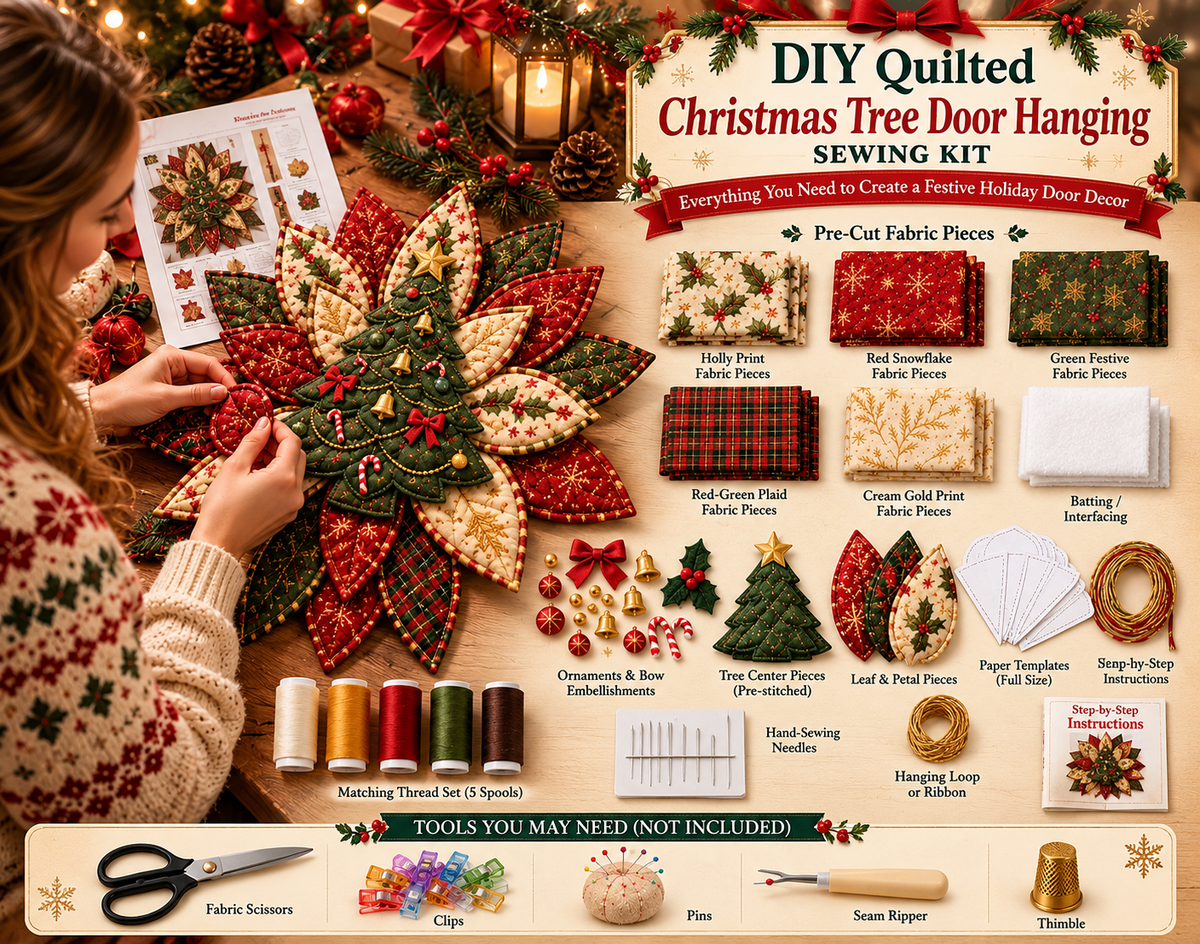 🎉 Holiday Celebration 100% OFF 🎄 – Festive Quilted Christmas Door Hanging DIY Sewing Kit