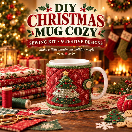DIY Christmas Mug Cozy Sewing Kit ✨ 9 Festive Designs for Mugs